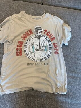 Elton John Tour Graphic Tee - Beige with Red & Black Print